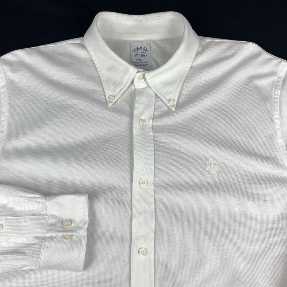 Brooks Brothers Shirt Mens Large Long White Stretch Regent Embroidered NWT!